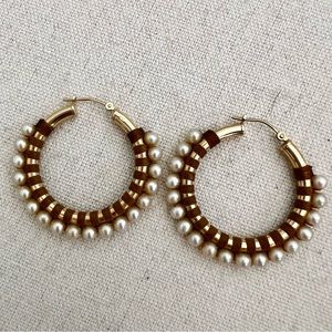 Simon Alcantara Jewelry Designer 14 k gold  Hoop earrings pearls